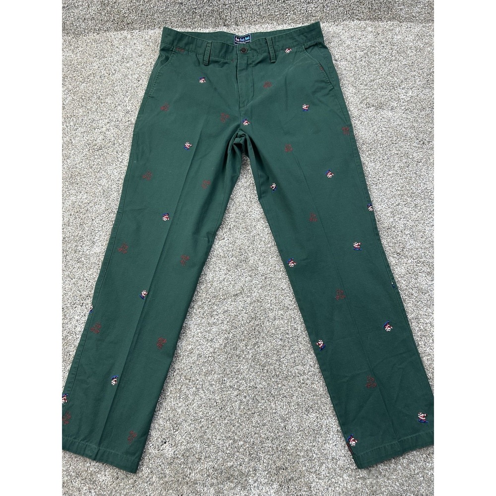Charleston Threads Pants Mens 34x32 Green Embroidered Santa Holiday Chino